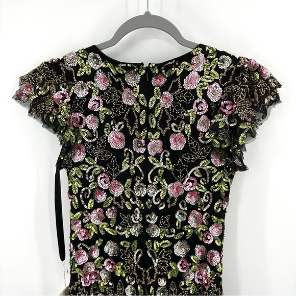 Mac Duggal Black Floral Embellished Flutter Cap Sleeve Dress Size 2 - Picture 10 of 12